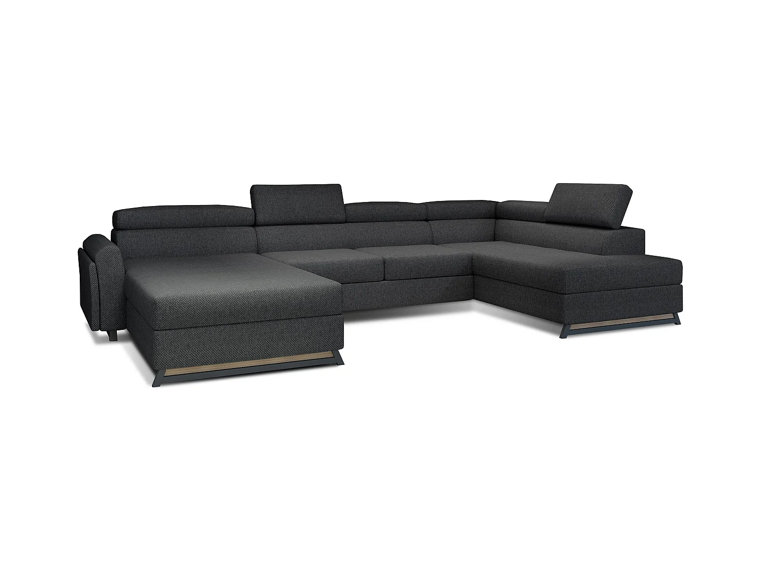 Grand canapé panoramique convertible tissu anthracite avec coffre Konba 370cm-Coffre de rangement à droite