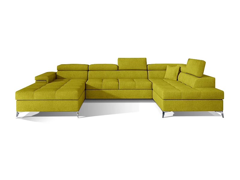 Canapé panoramique tissu jaune coffre de rangement à droite Kutty 345cm