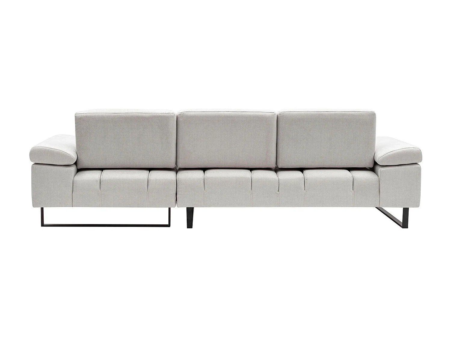 Grand canapé d'angle droit tissu beige clair et métal noir Kustone 314cm