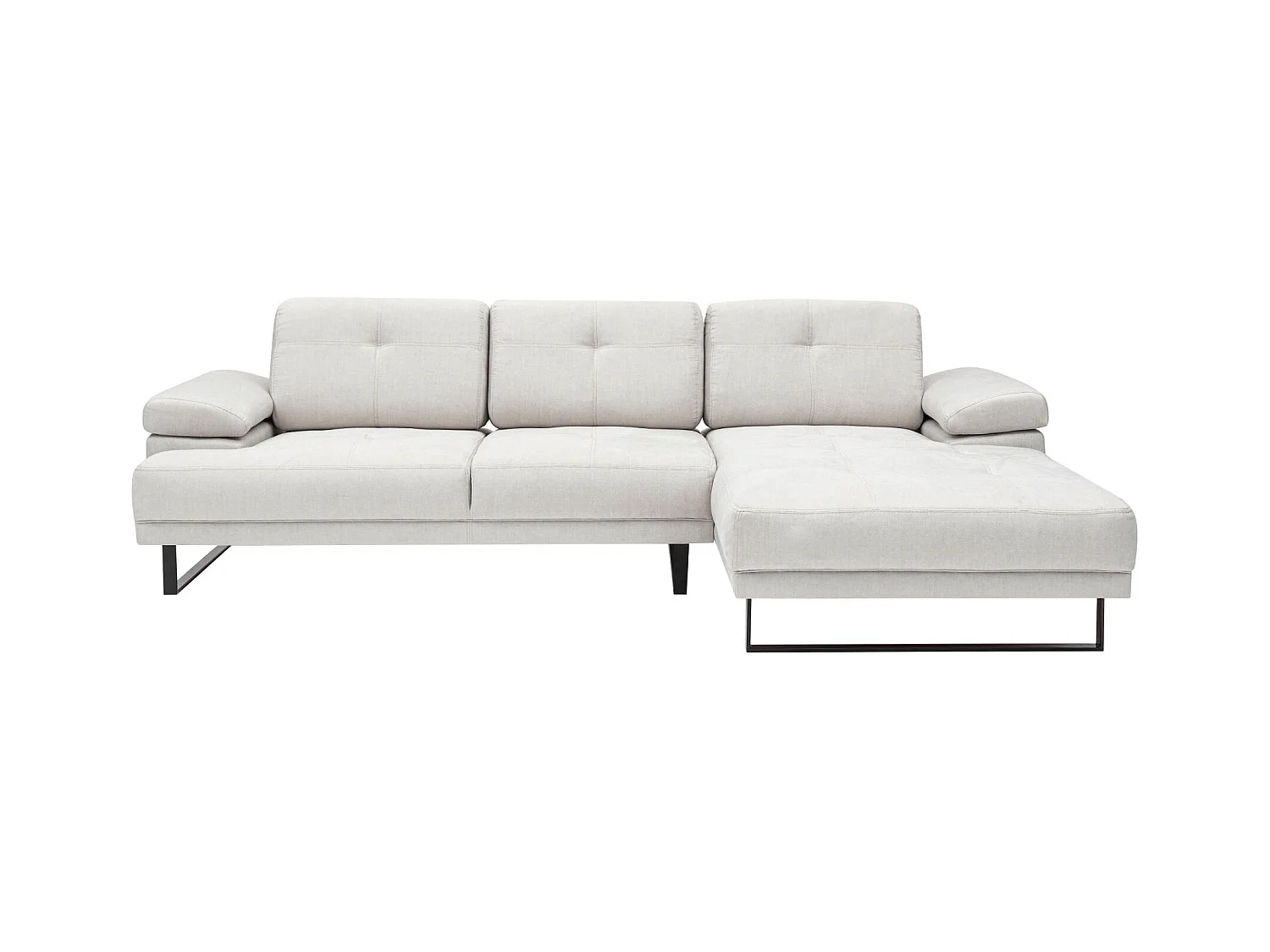 Grand canapé d'angle droit tissu beige clair et métal noir Kustone 314cm