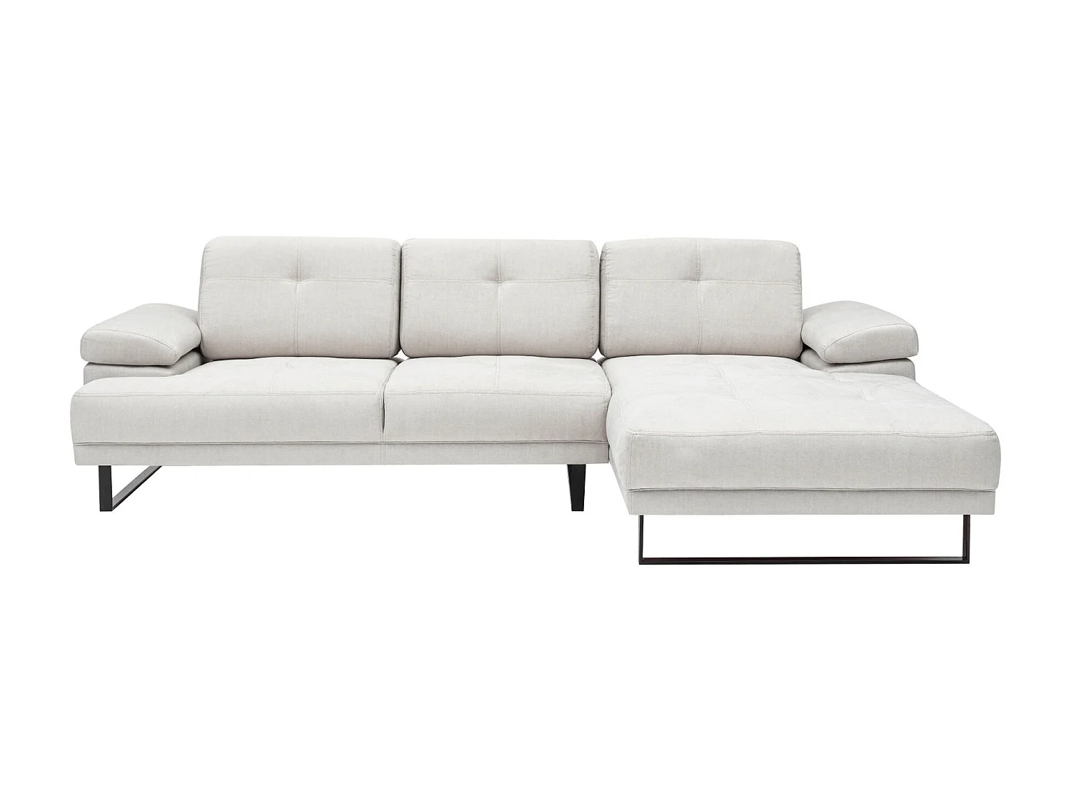 Grand canapé d'angle droit tissu beige clair et métal noir Kustone 314cm