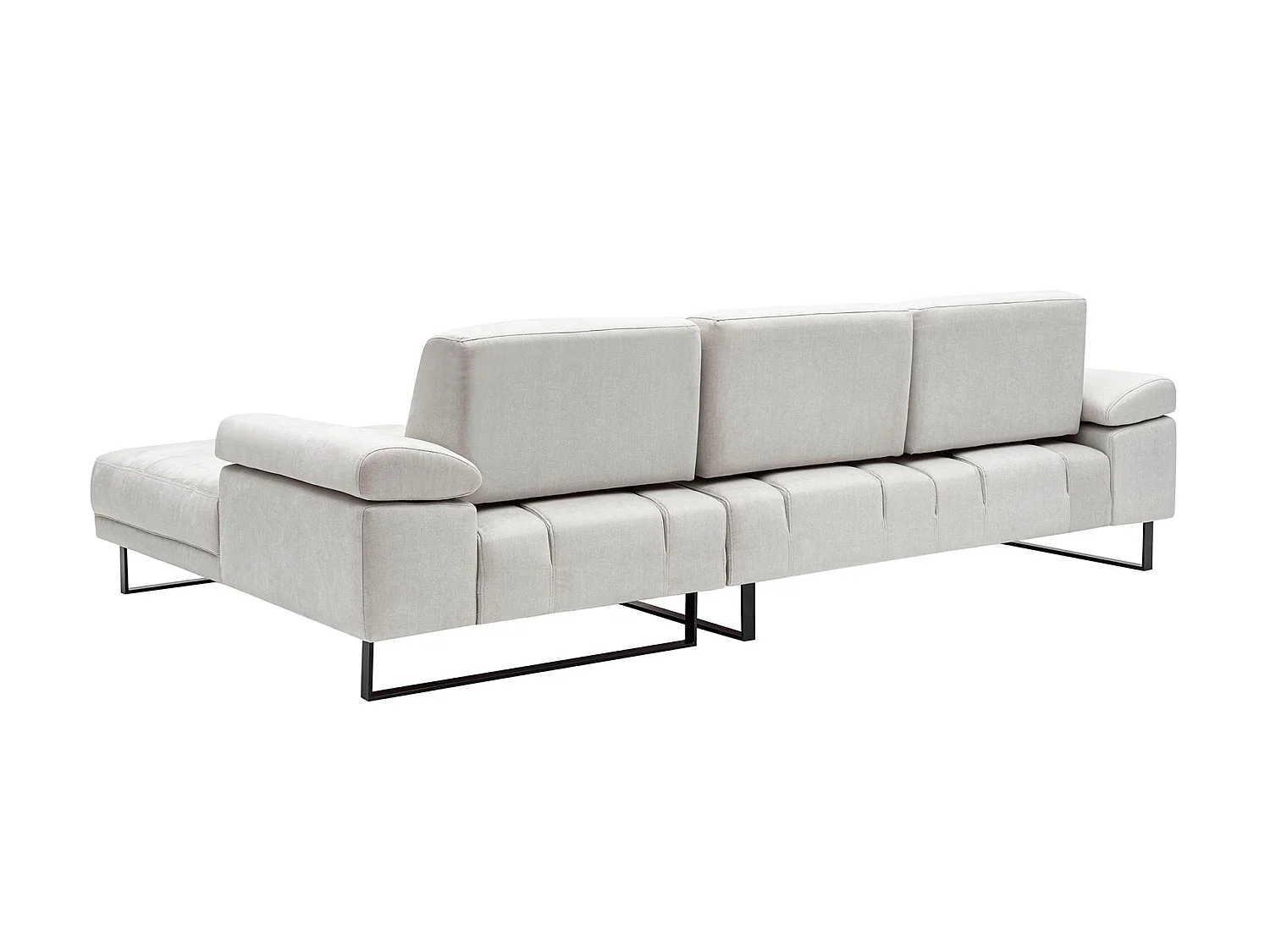 Grand canapé d'angle droit tissu beige clair et métal noir Kustone 314cm