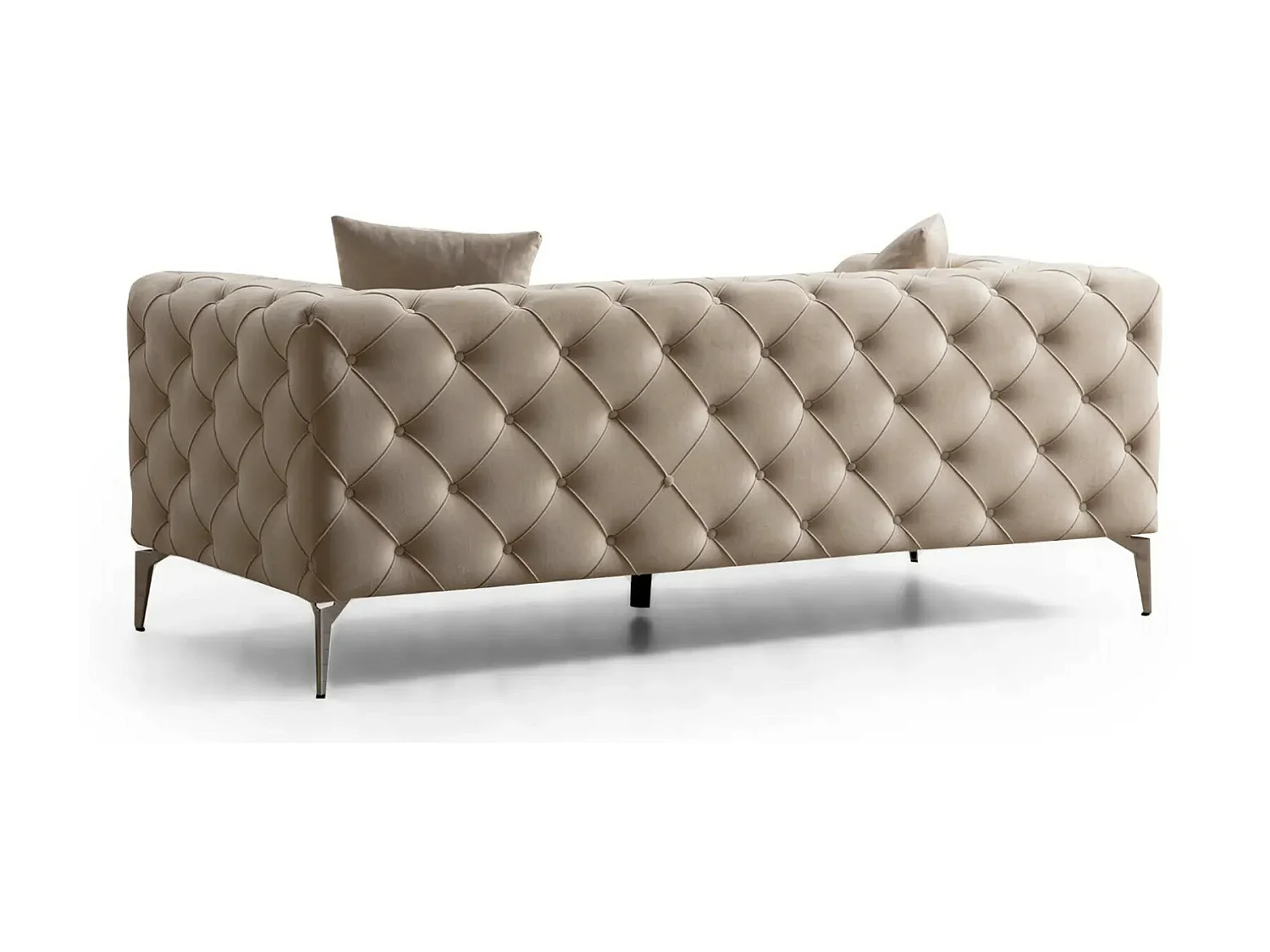 Canapé 2 places capitonné velours beige clair et pieds chromés Herakles 197cm