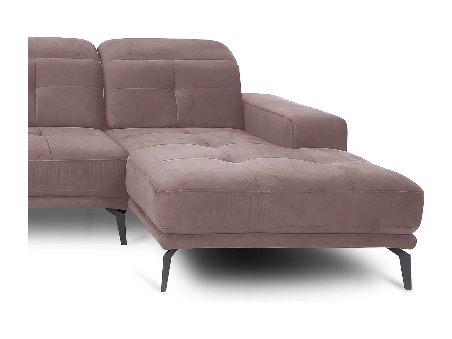 Canapé panoramique design velours rose balais têtières angle gauche avec accoudoir Stan 350cm