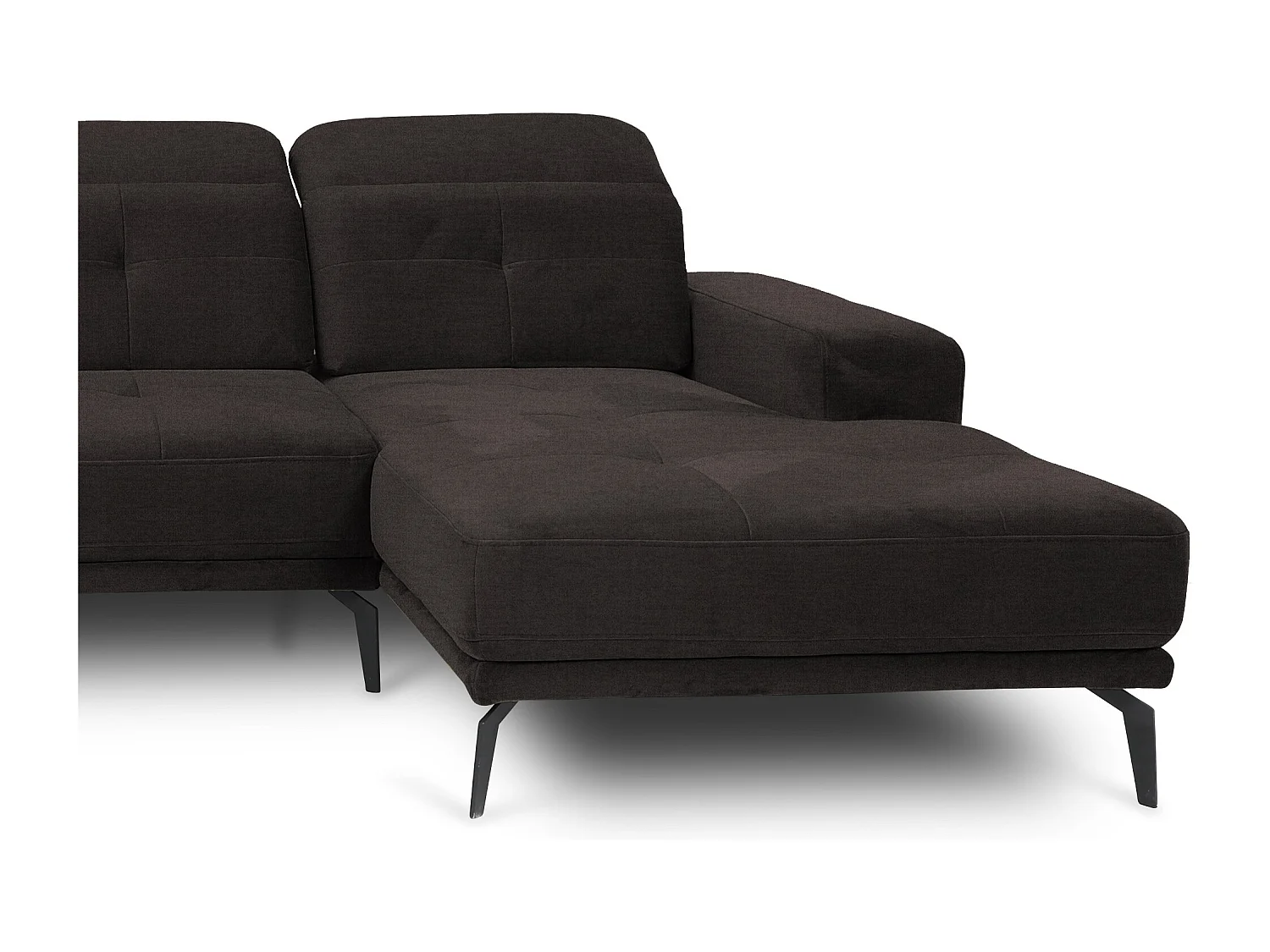 Moderne panoramische bank bruin stoffen hoofdsteunen hoek links Versus 350 cm