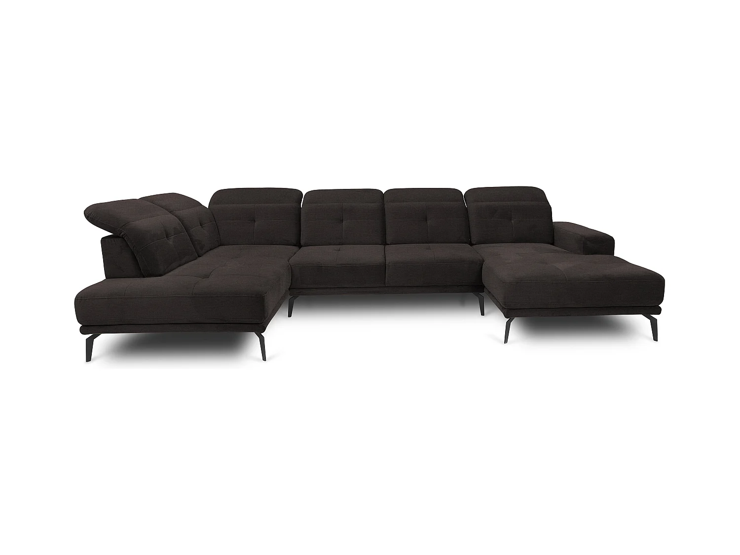 Canapé panoramique moderne tissu marron têtières angle gauche Versus 350cm