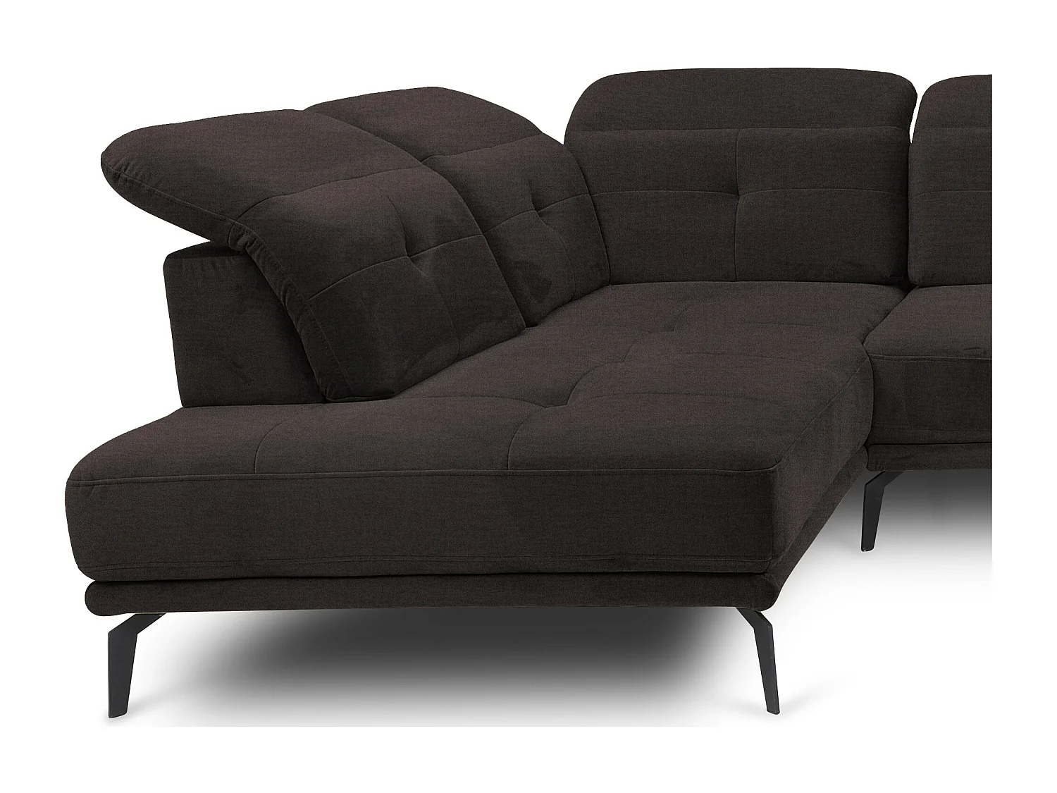 Canapé panoramique moderne tissu marron têtières angle gauche Versus 350cm