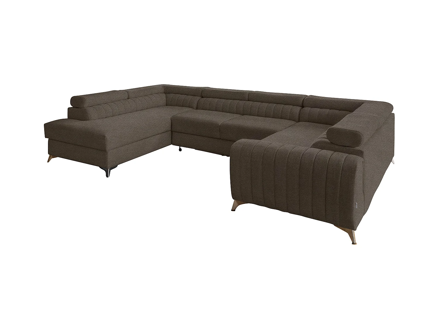 Canapé panoramique convertible tissu marron avec coffre de rangement Louve 340cm-Coffre de rangement à gauche