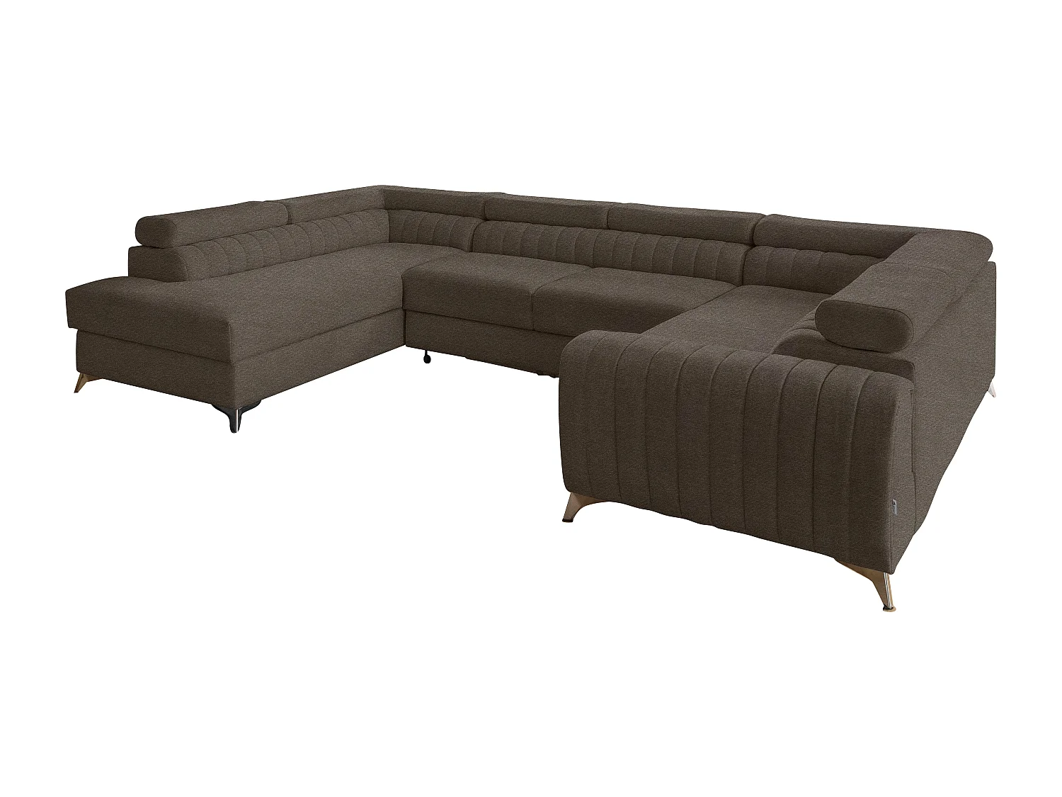 Canapé panoramique convertible tissu marron avec coffre de rangement Louve 340cm-Coffre de rangement à gauche