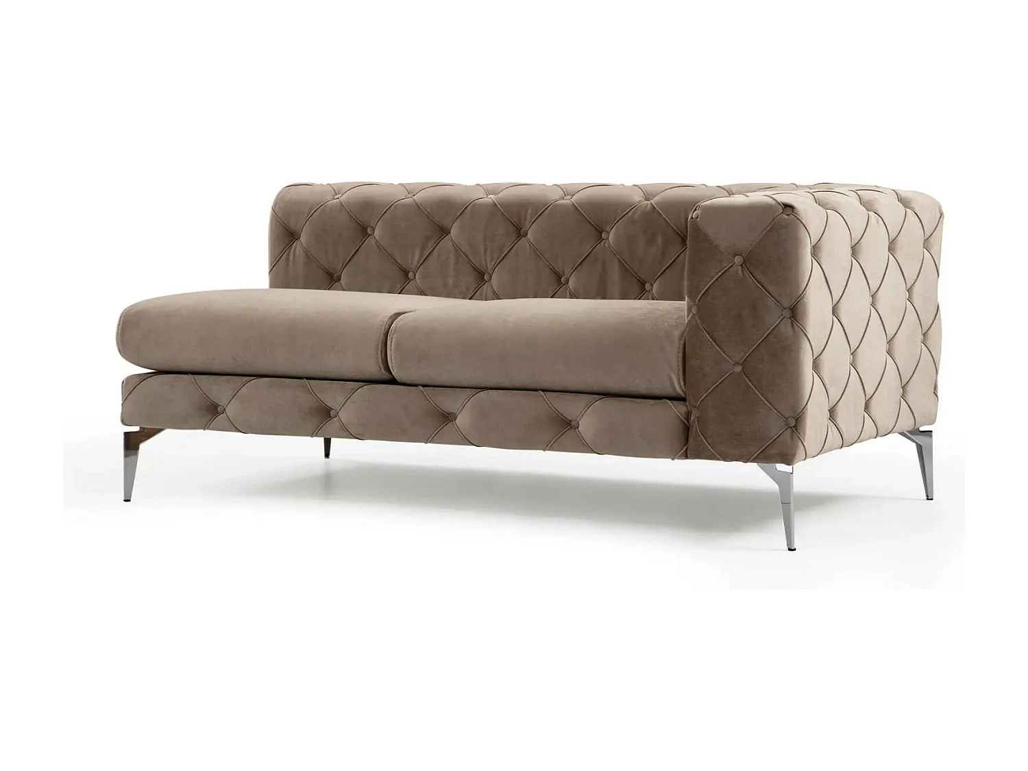 Canapé 4 places capitonné velours marron clair et pieds chromés Herakles 344cm