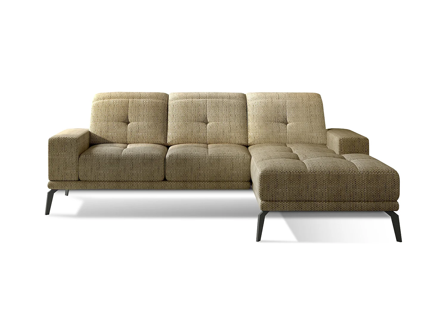 Canapé d'angle droit 5 places tissu beige chiné Torpille 265cm