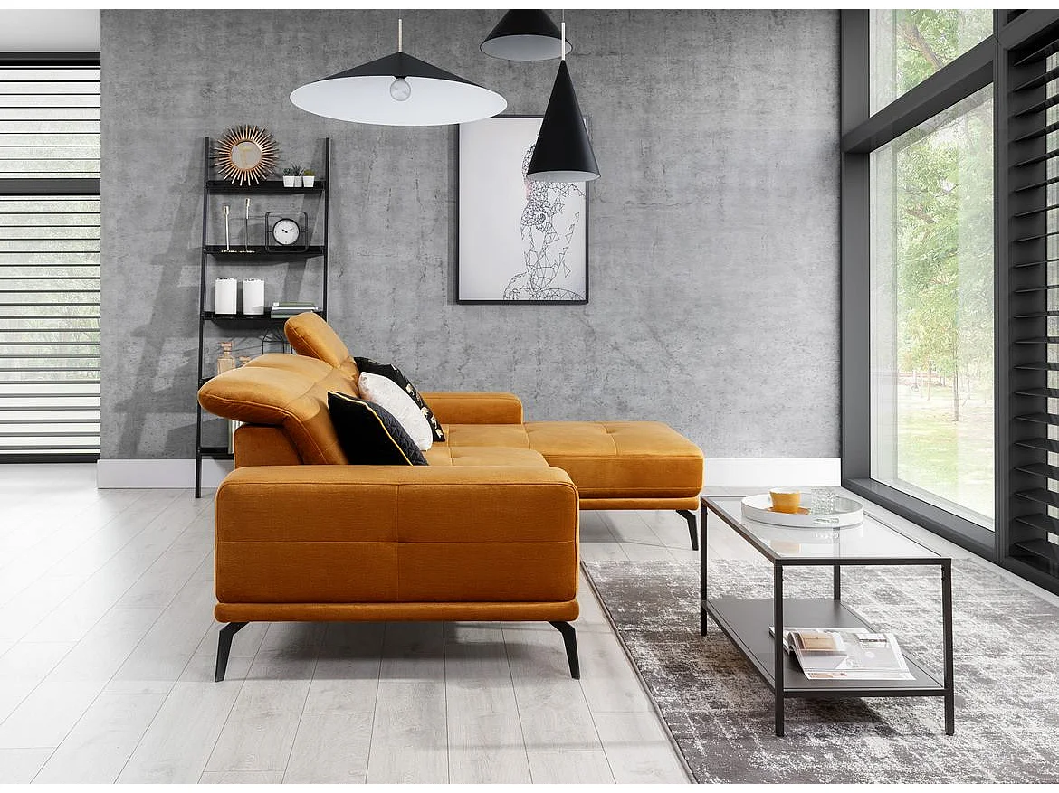 Canapé d'angle droit 5 places tissu beige chiné Torpille 265cm