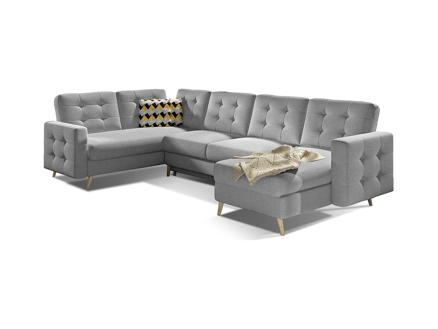 Canapé d'angle panoramique convertible tissu gris clair Anska 320cm