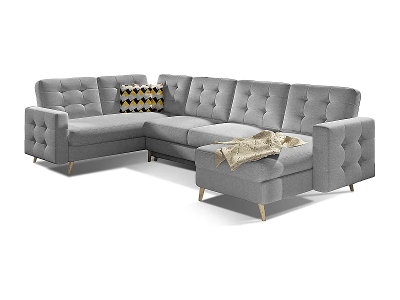 Canapé d'angle panoramique convertible tissu gris clair Anska 320cm