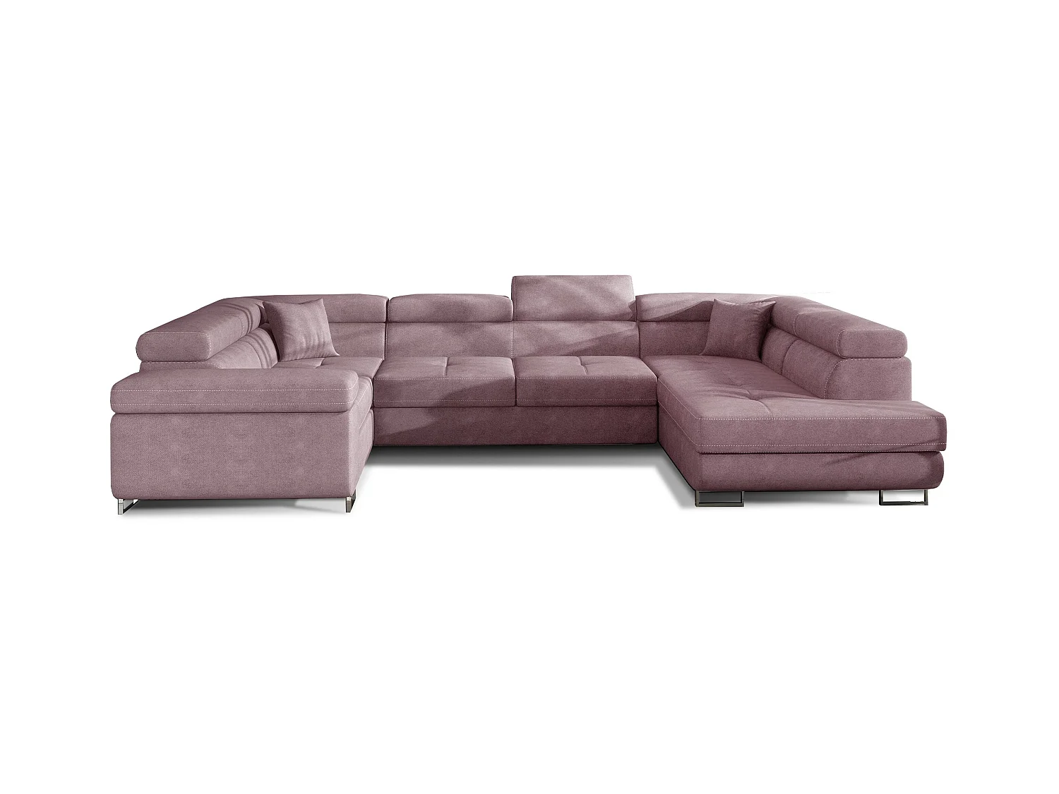 Canapé convertible U droit tissu rose avec coffre de rangement Tovy 340cm