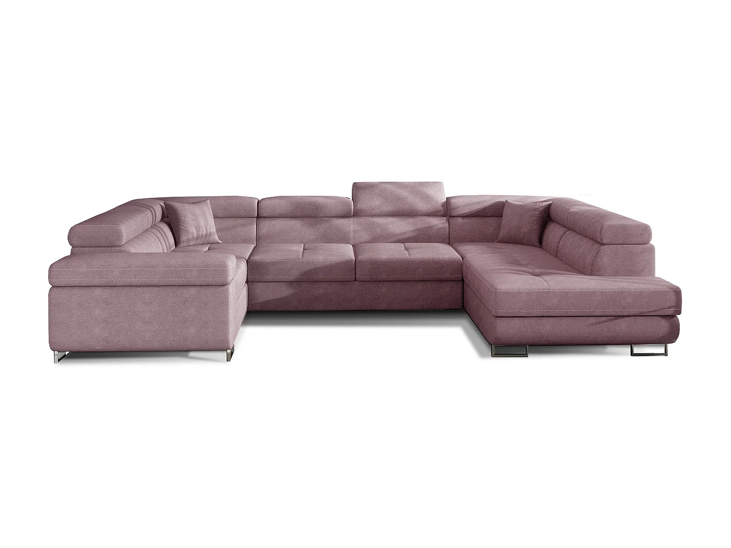 Canapé convertible U droit tissu rose avec coffre de rangement Tovy 340cm