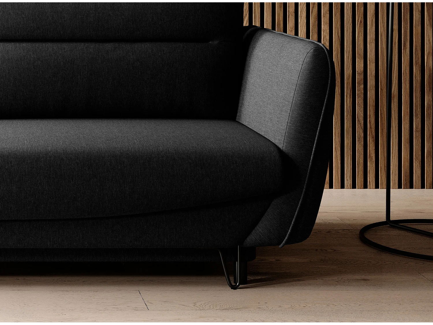 3/4 zits slaapbank zwarte stof Zurik 236 cm