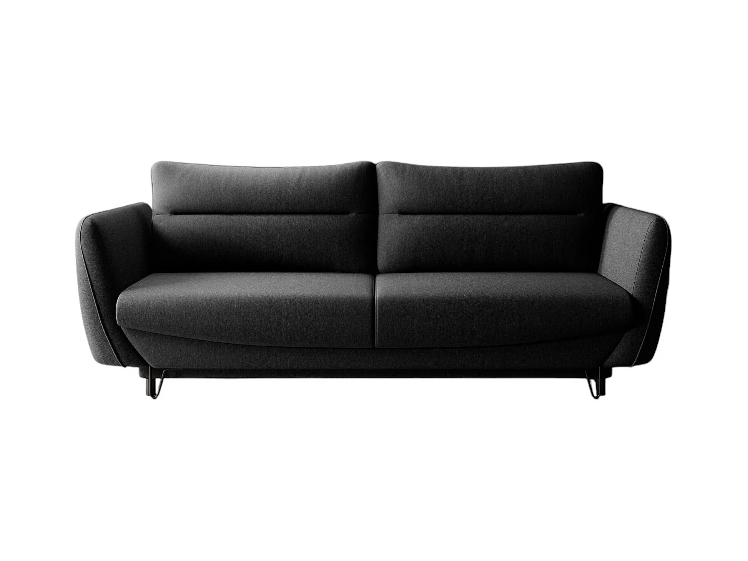 Canapé droit convertible tissu ZURIK - Coffre de rangement et pieds métal noir-Noir