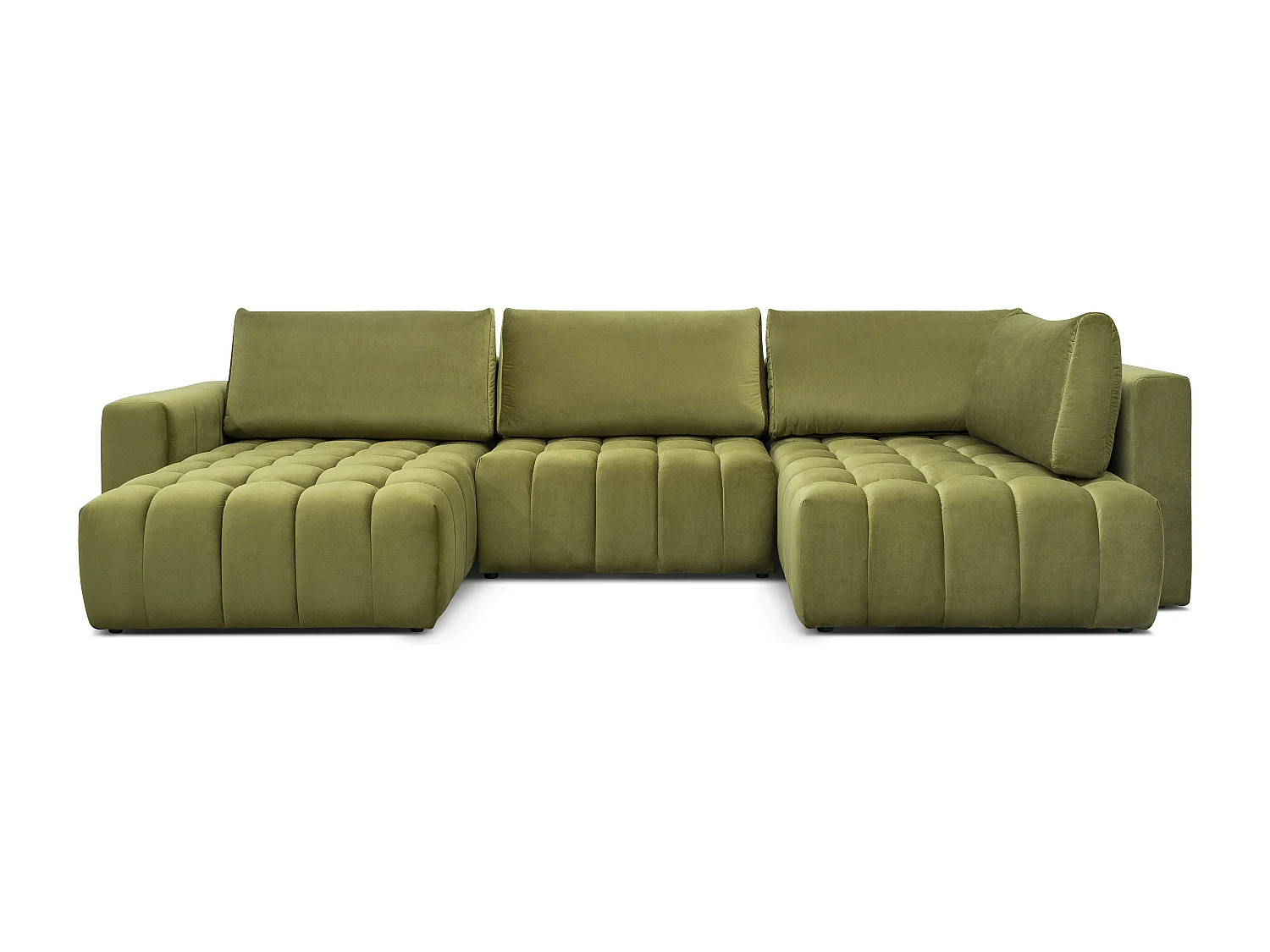 Canapé panoramique convertible design capitonné velours beige méridienne gauche Boston 350cm