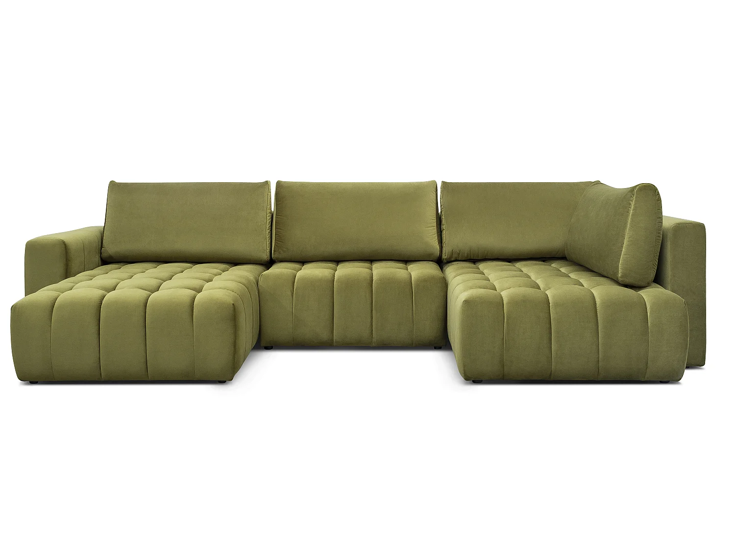Canapé d'angle panoramique convertible 6 places en velours capitonné beige