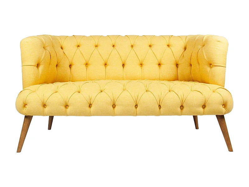 Canapé 2 places style Chesterfield tissu jaune Wester 140cm