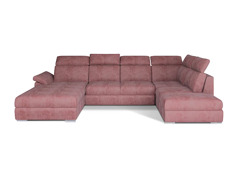 Canapé panoramique convertible velours rose cuivré coffre de rangement à gauche Levano 330cm