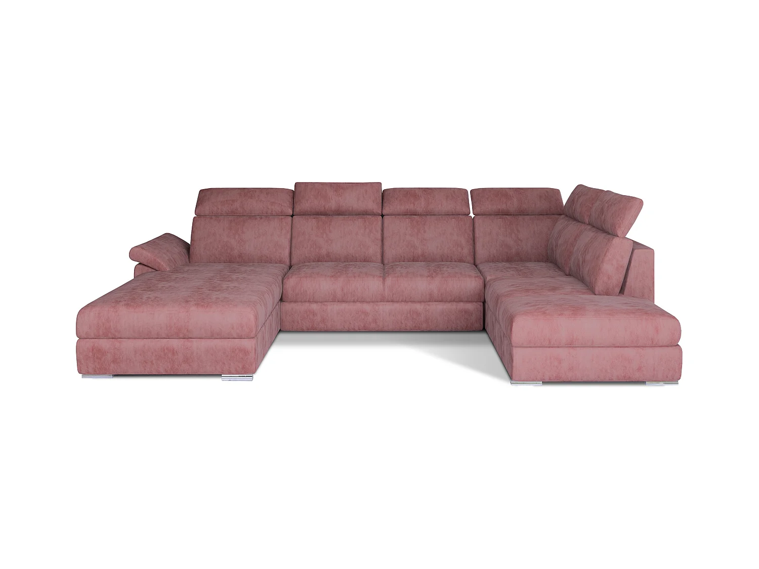 Canapé panoramique convertible velours rose cuivré coffre de rangement à gauche Levano 330cm