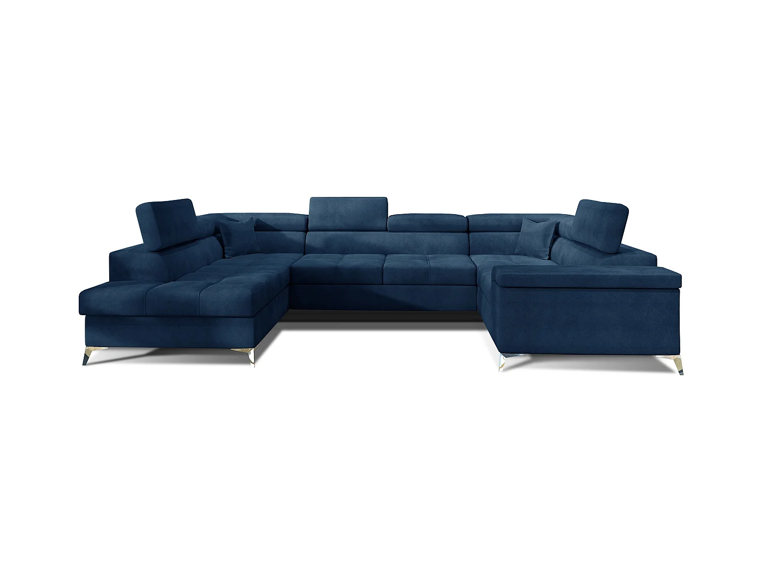 Canapé panoramique convertible velours bleu pétrole avec coffre de rangement Triano 342cm-Coffre de rangement à gauche