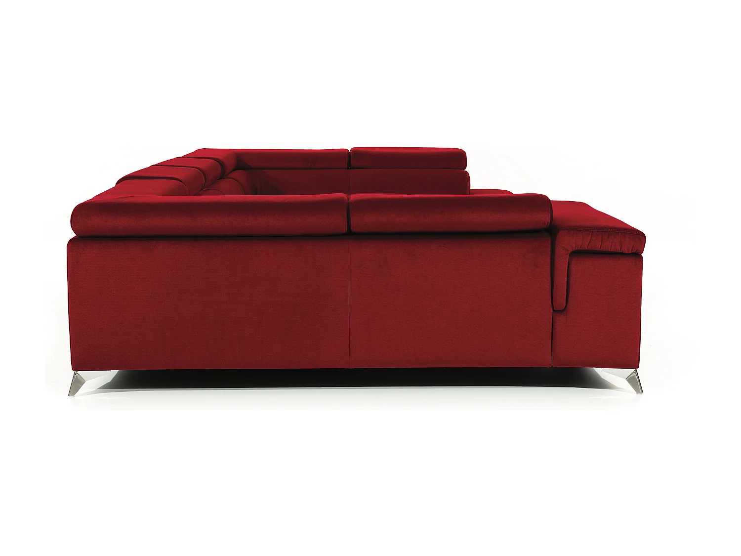 Canapé panoramique convertible velours bleu pétrole avec coffre de rangement Triano 342cm-Coffre de rangement à gauche