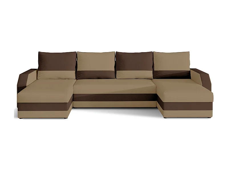 Canapé d'angle convertible panoramique bicolore tissu marron clair et marron foncé Nordy 307cm