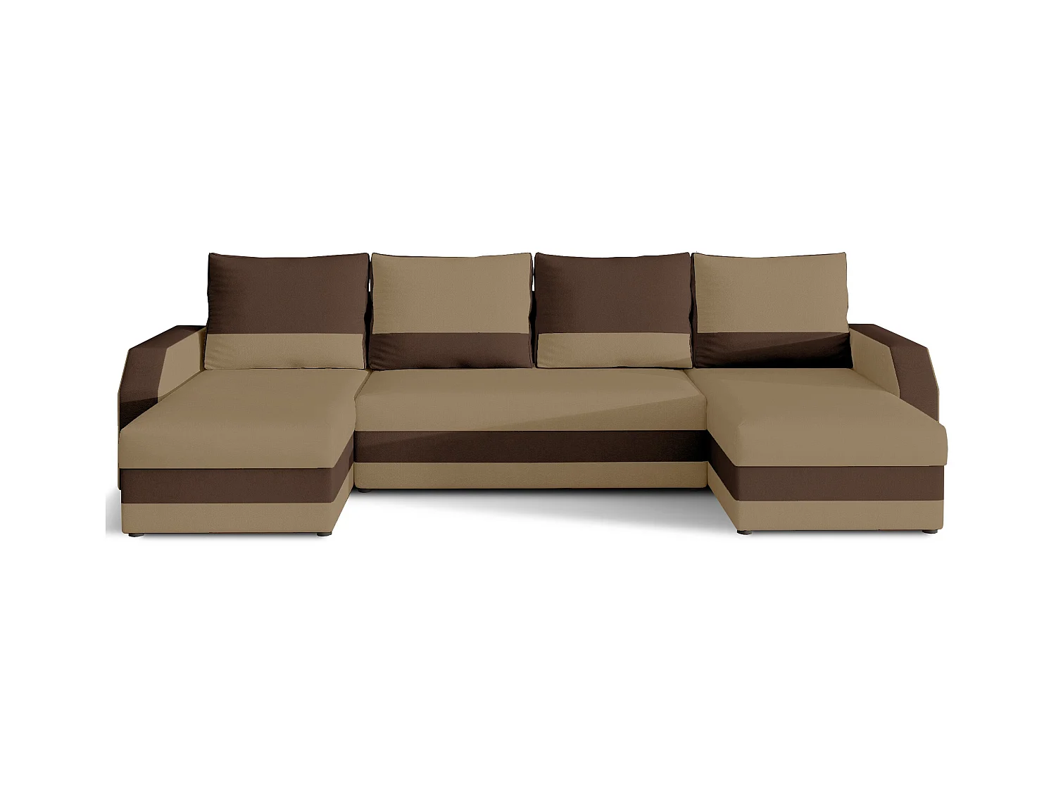 Canapé d'angle convertible panoramique bicolore tissu marron clair et marron foncé Nordy 307cm