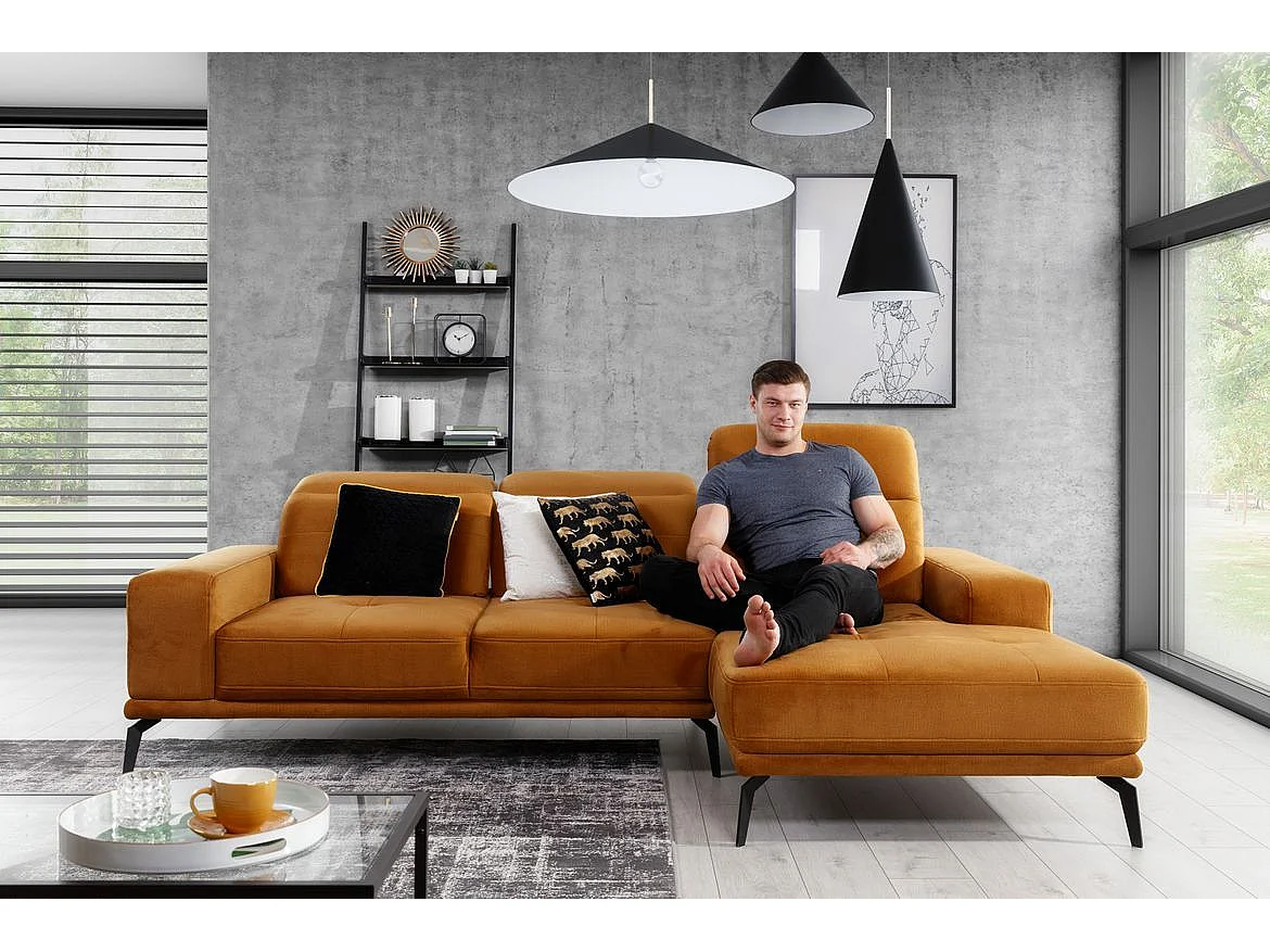 Canapé d'angle droit 5 places tissu marron Torpille 265cm