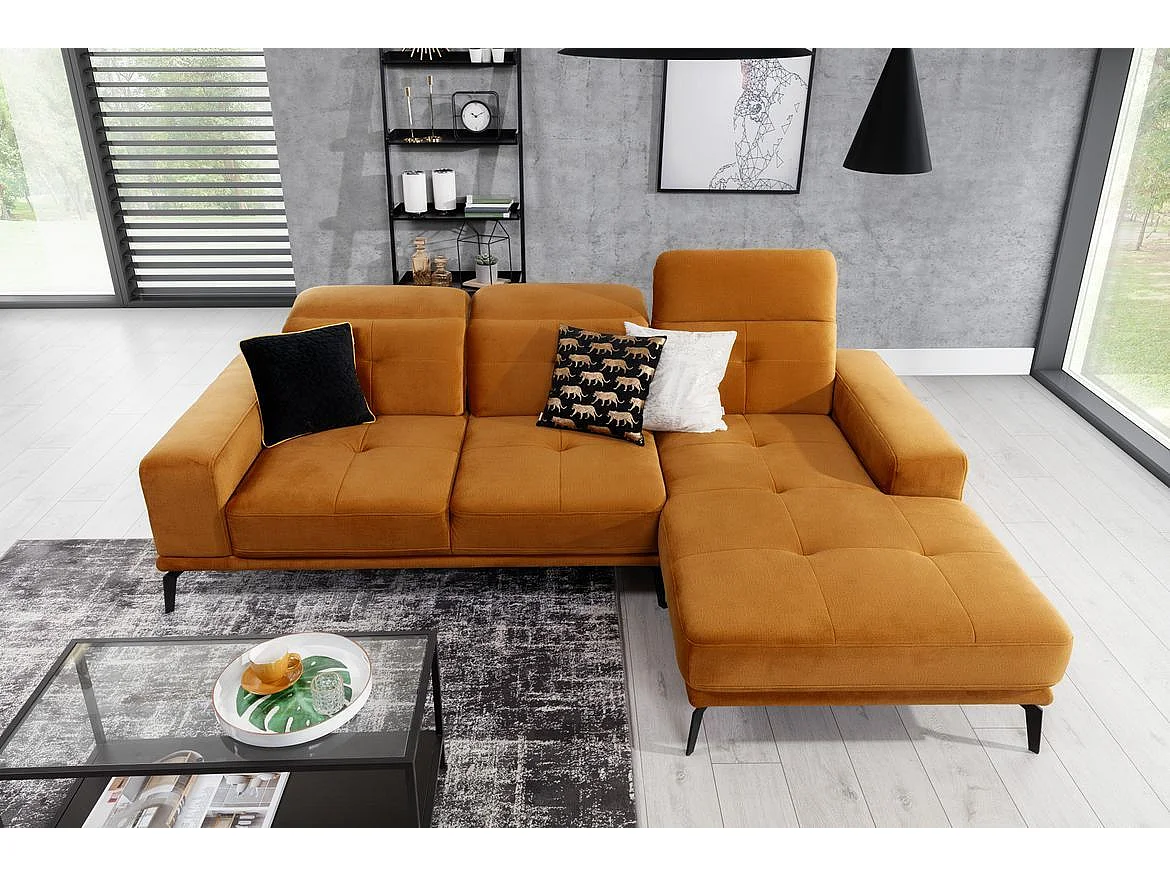 Canapé d'angle droit 5 places tissu marron Torpille 265cm