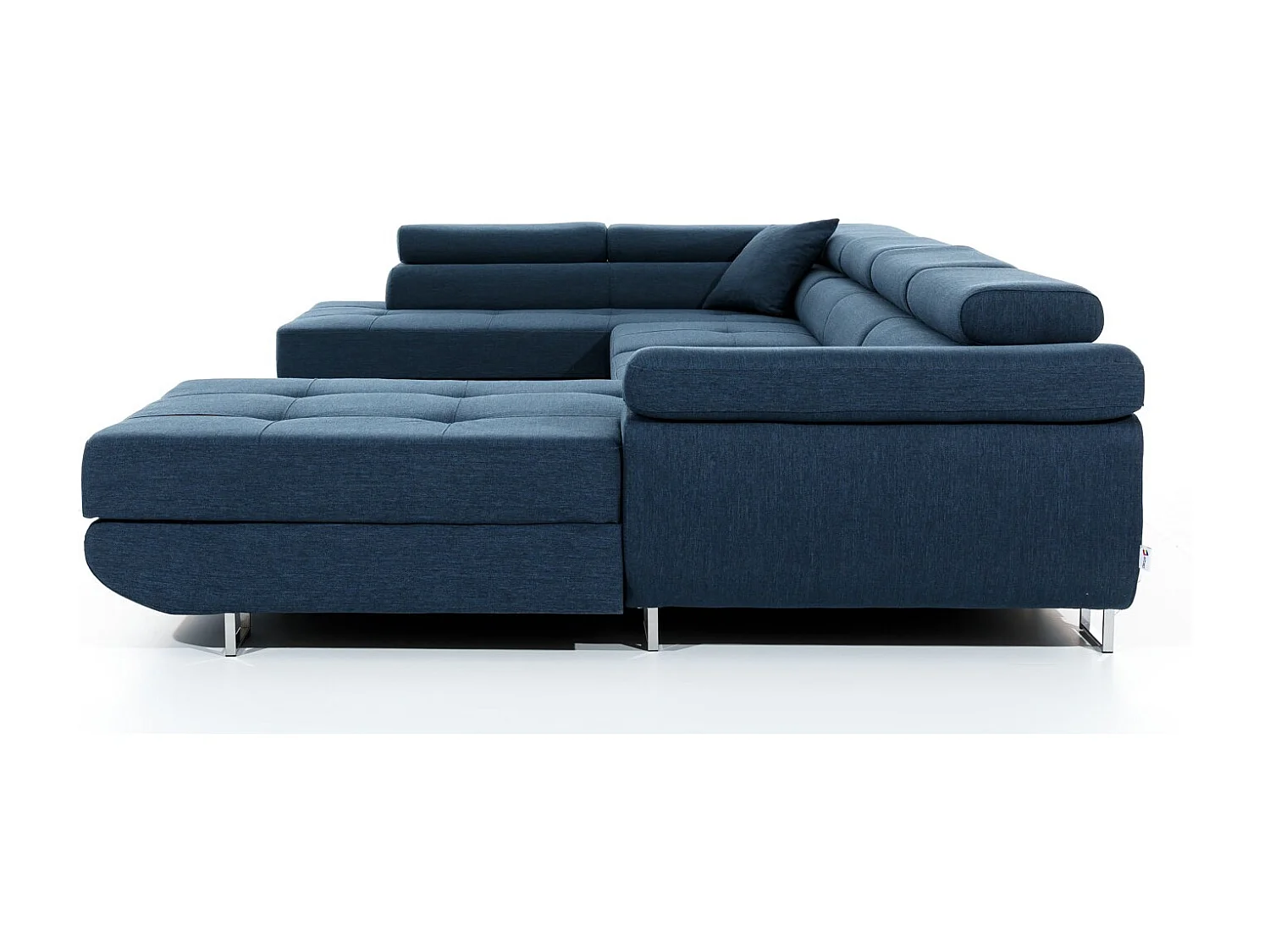 Canapé panoramique tissu gris clair et simili cuir noir convertible avec coffre de rangement Romano 345cm-Coffre de rangement à gauche