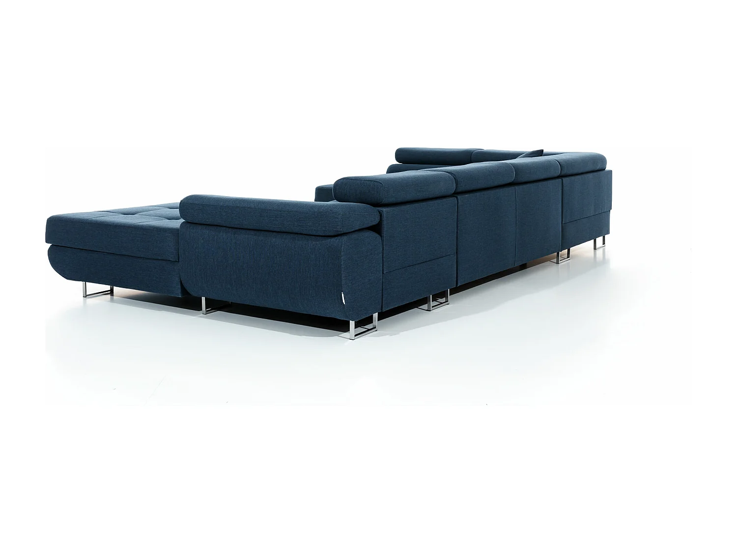 Canapé panoramique tissu gris clair et simili cuir noir convertible avec coffre de rangement Romano 345cm-Coffre de rangement à gauche