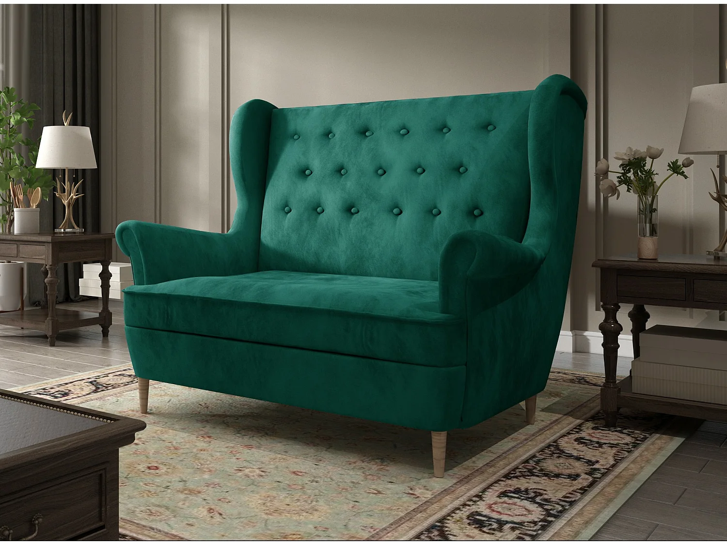 2-zits groen fluweel gestoffeerde bank Lizzi 150 cm