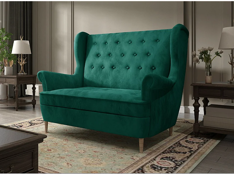 Canapé 2 places velours vert capitonné Lizzi 150cm