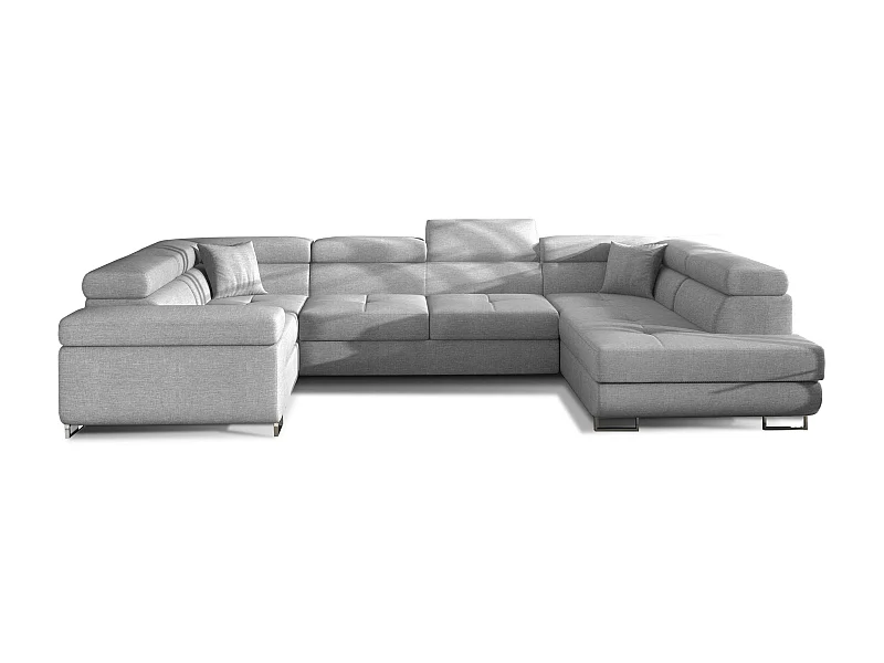 Canapé convertible U droit tissu gris clair avec coffre de rangement Tovy 340cm