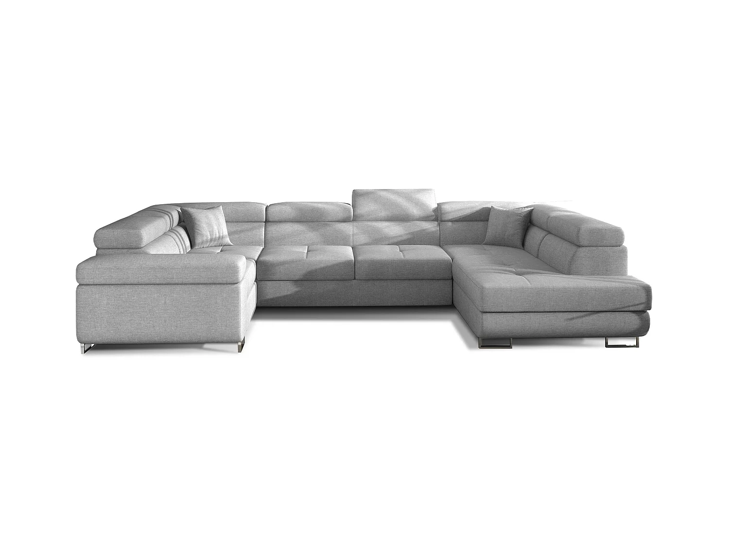Canapé convertible U droit tissu gris clair avec coffre de rangement Tovy 340cm