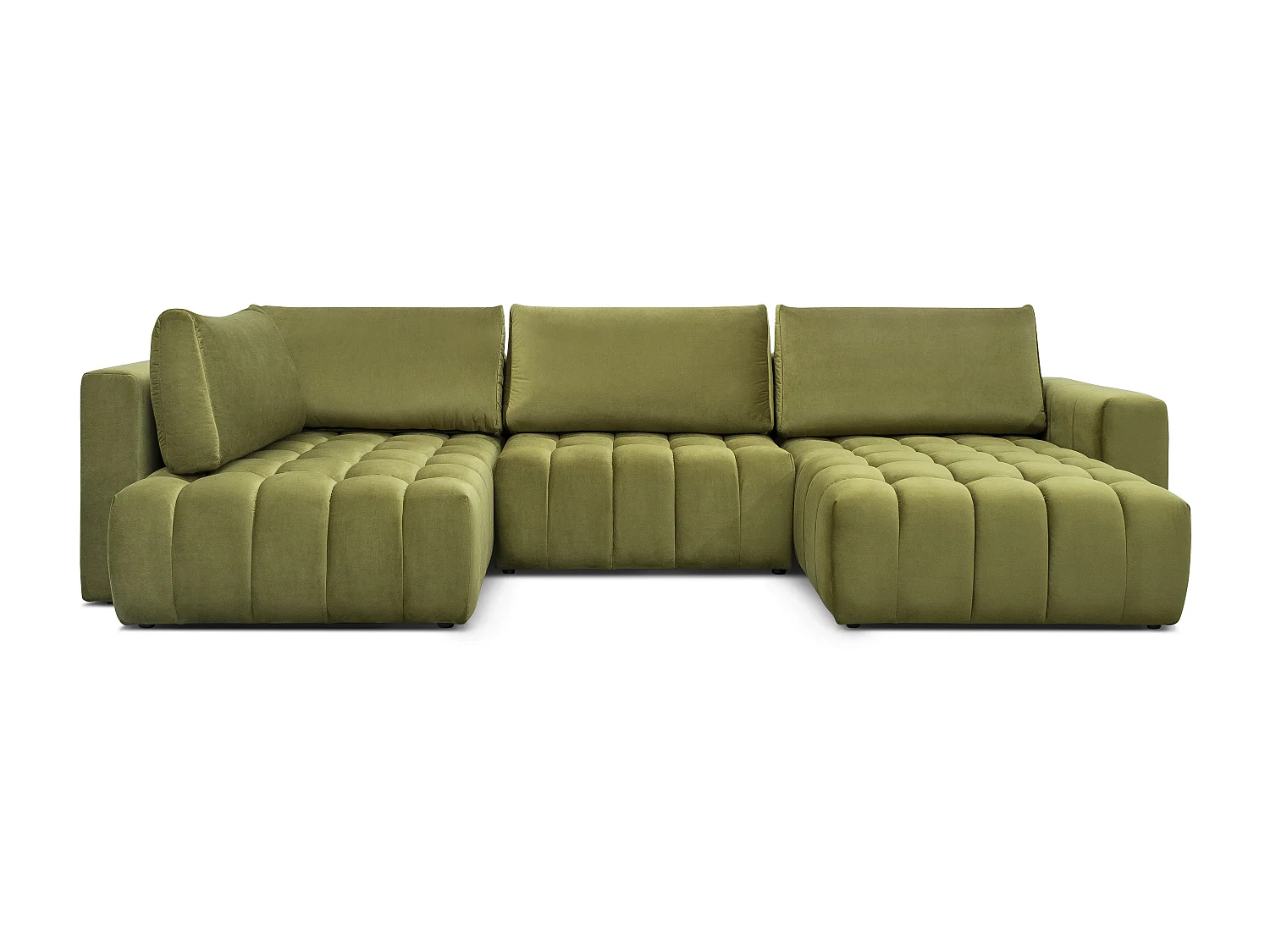 Canapé panoramique convertible design capitonné velours beige méridienne droite Boston 350cm