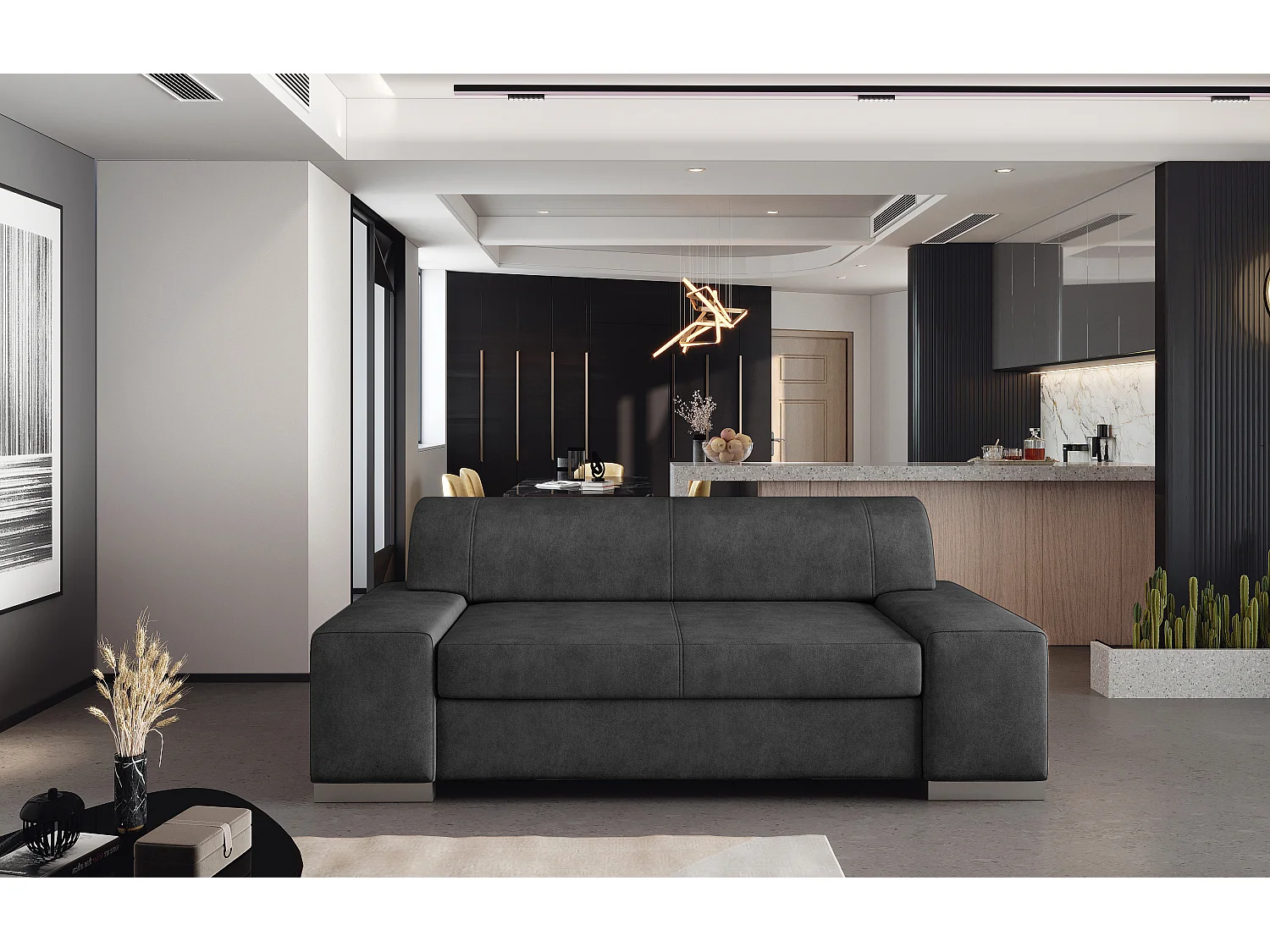 Canapé minimaliste 2-3 places tissu anthracite Plazo 190cm