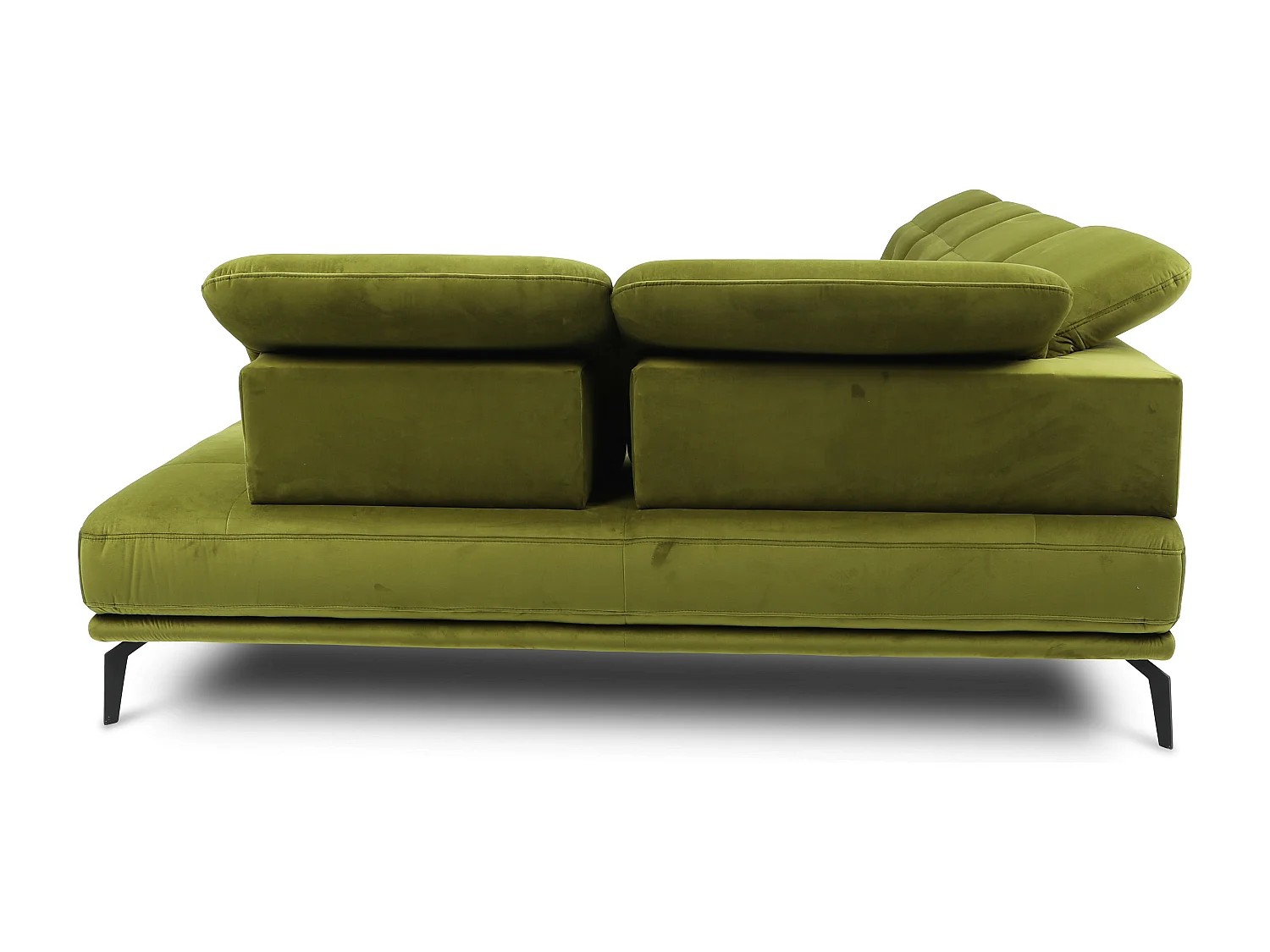 Canapé panoramique moderne tissu doux noir têtières angle droit Versus 350cm