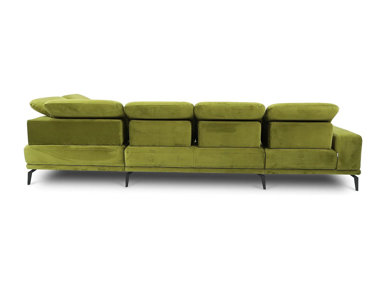 Canapé panoramique moderne tissu doux noir têtières angle droit Versus 350cm