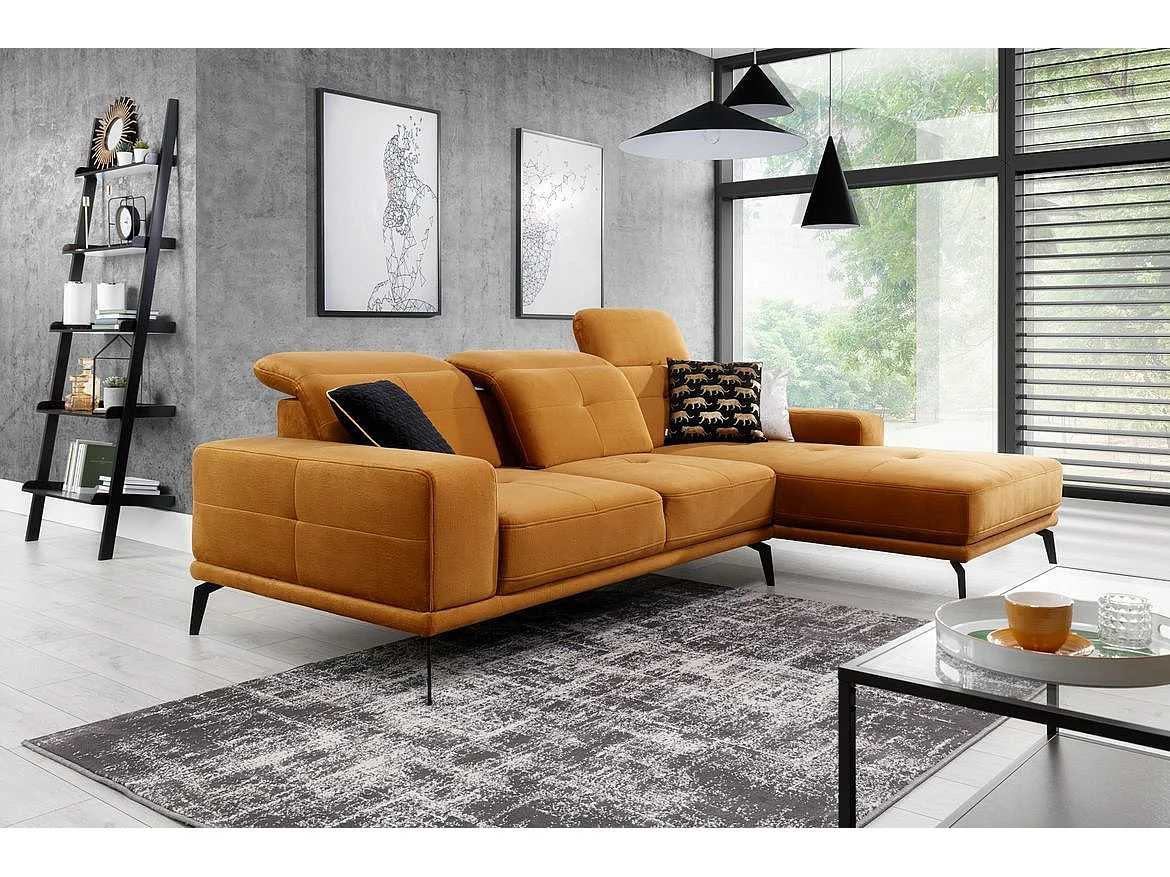 Canapé d'angle droit 5 places tissu gris souris Torpille 265cm