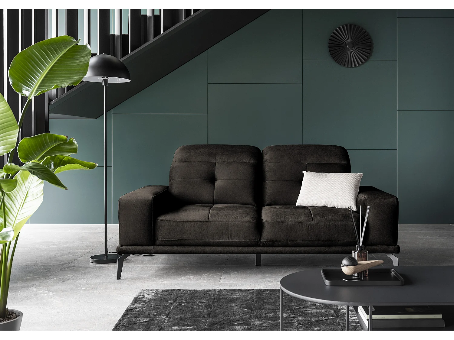 Canapé droit design 2-3 places tissu doux marron Torpille 195cm