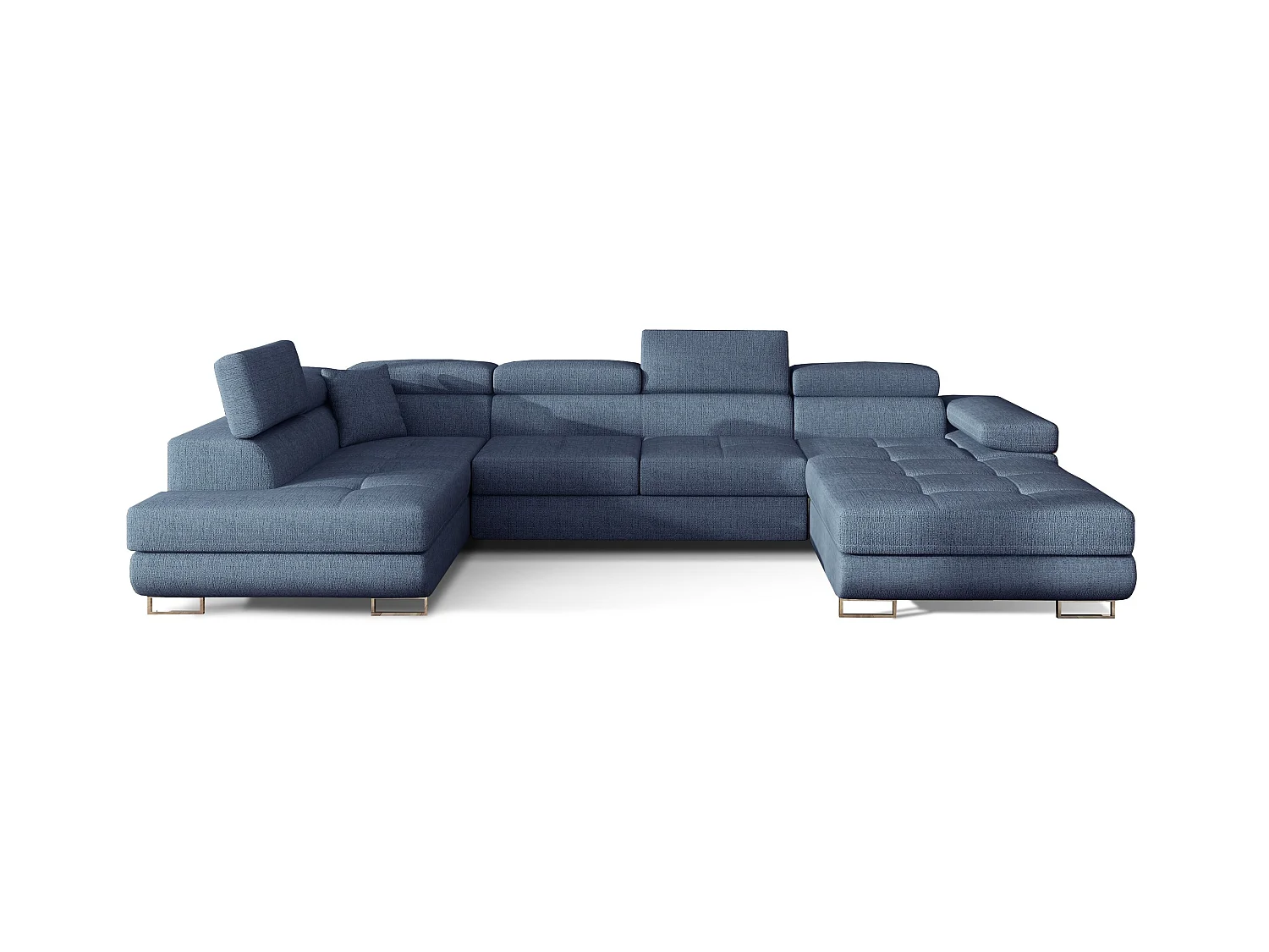 Canapé panoramique tissu bleu jean convertible avec coffre de rangement Romano 345cm-Coffre de rangement à gauche