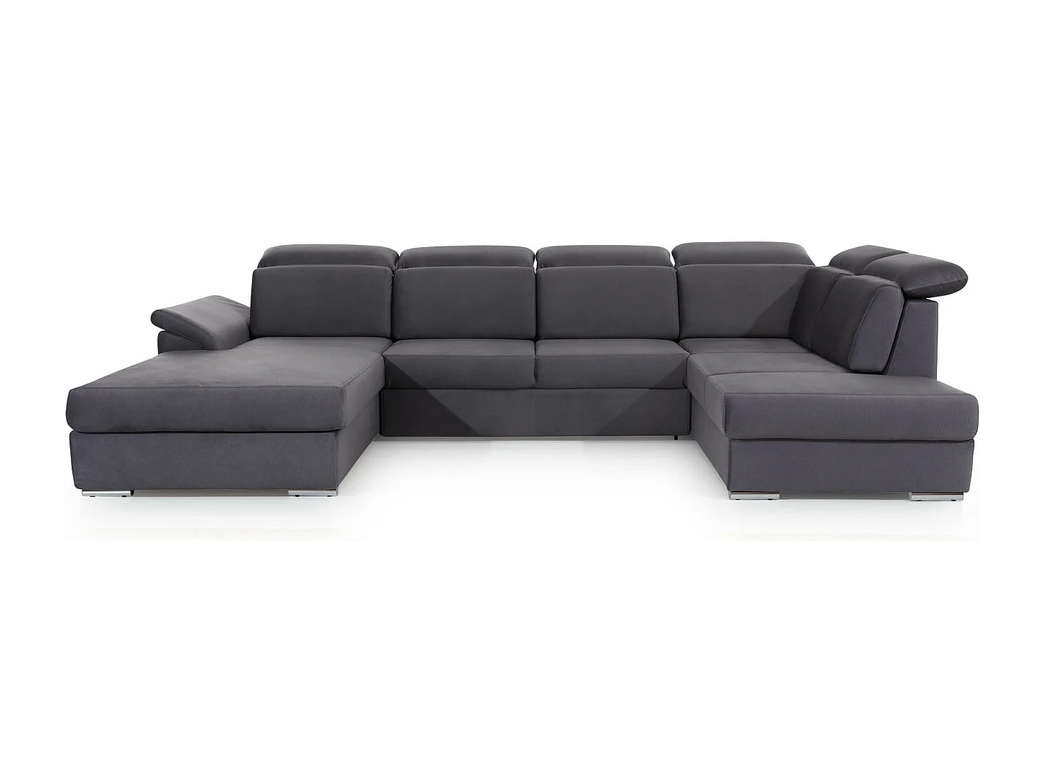 Canapé panoramique convertible tissu vert épinard coffre de rangement à gauche Levano 330cm