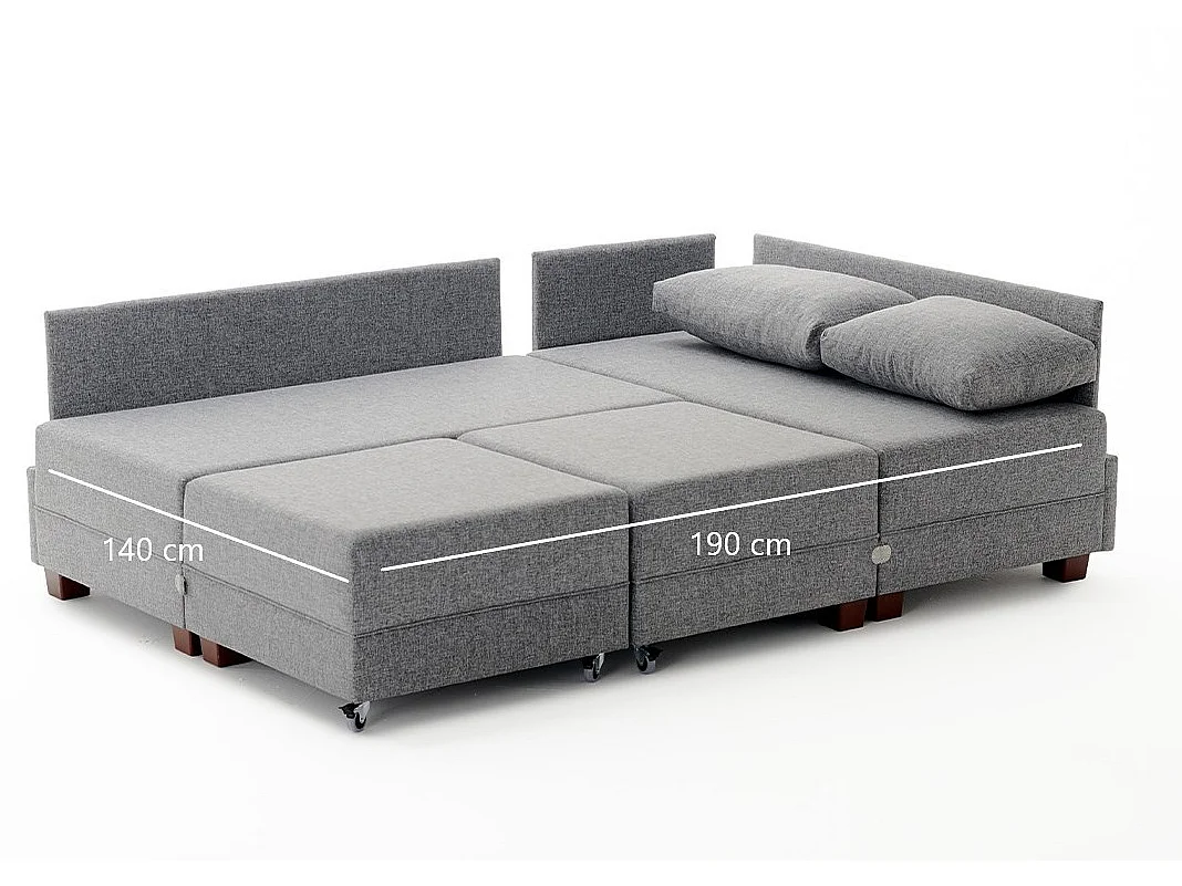 Canapé d'angle gauche et 2 poufs tissu gris Tikona 280cm