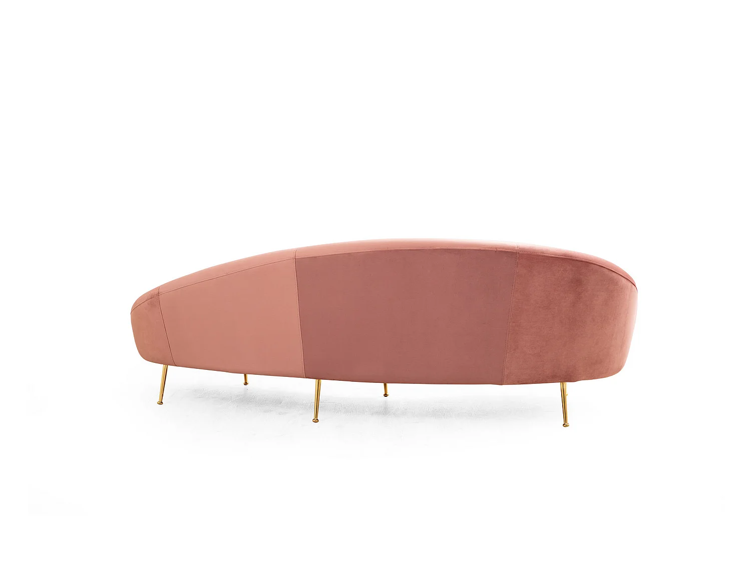 3-zitsbank in roze stof afgerond links Tazany 255 cm