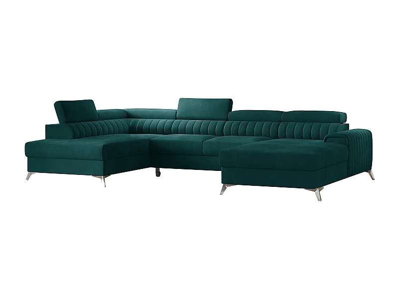 Hoekbank U groen fluwelen opbergbox links Kalante 347 cm